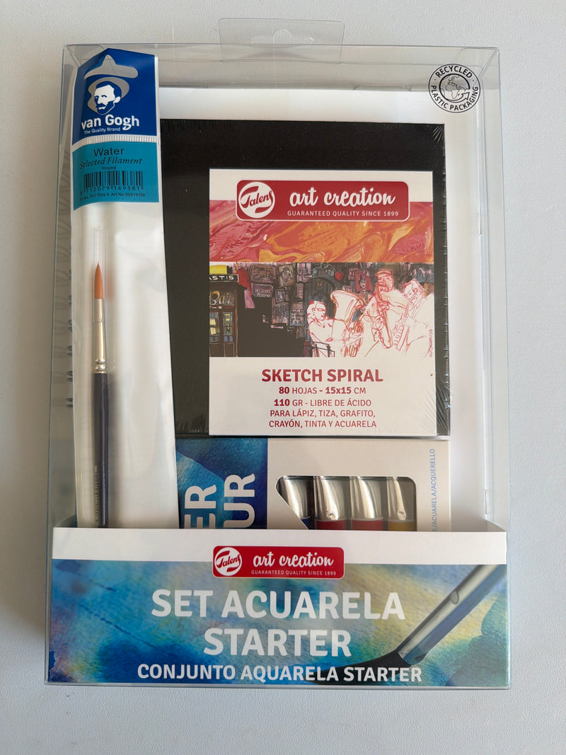 Acrylic kit set of 6 colors, 3 brushes, plastic palette, watercolor paper and manual