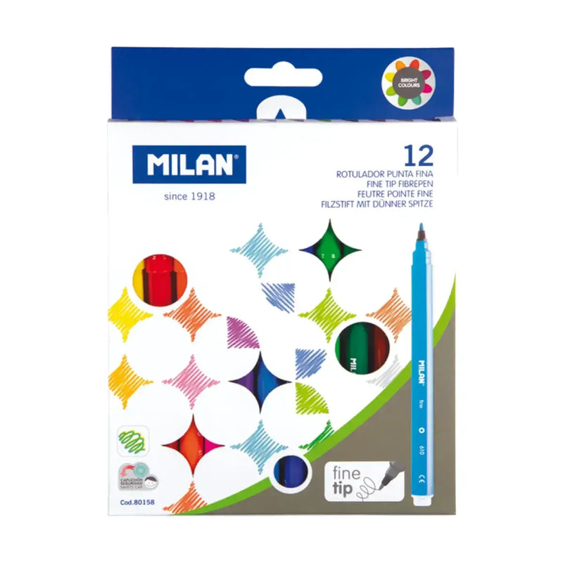 Milan Rotuladores punta fina 12 colores 80158