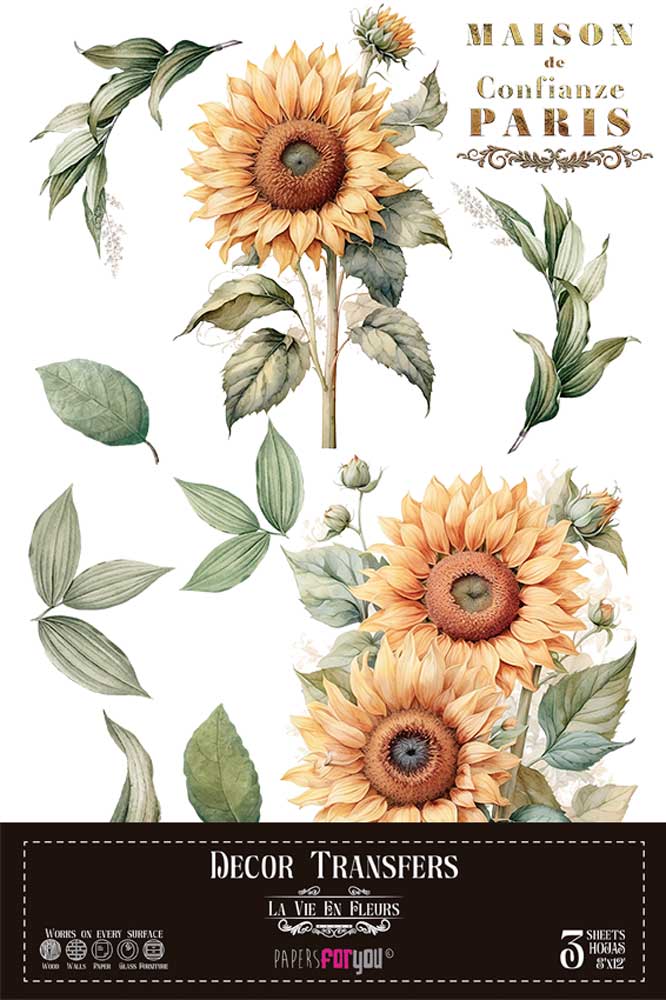 Decorative Transfers Papers for you 20x30cm 3 hojas Sunflowers - PFY14813