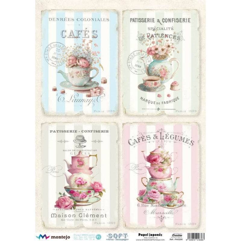 Cadence papel arroz JAPONES A3 PA5200 Flores vintage teteras tazas CADENCE CENTROARTESANO