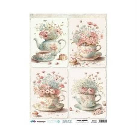 Cadence papel arroz JAPONES A3 PA5255 Flores vintage tetera tazas CADENCE CENTROARTESANO