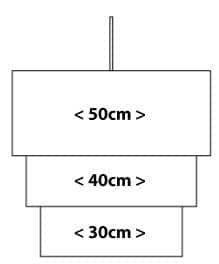 Kit de triple pantallas, 3 conjuntos anillos metálicos para tambores de lamparas de 50cm/40cm/30cm de diámetro DANNELLS CENTROARTESANO