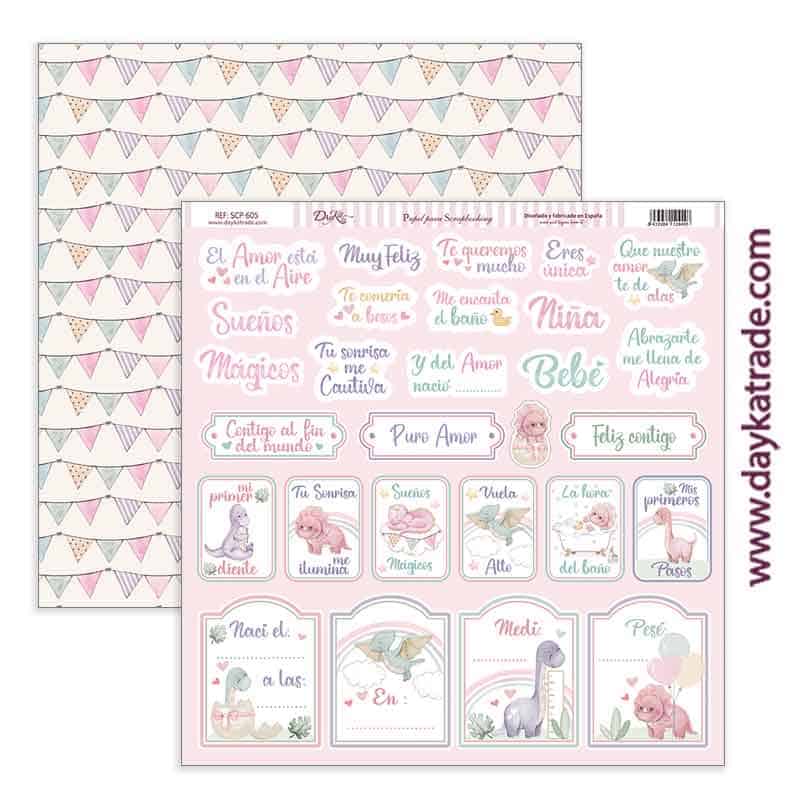 Dayka bloc Scrap scp-1050 26 papeles 20x20 Bebe 2024 "Puro amor" rosa DAYKA CENTROARTESANO