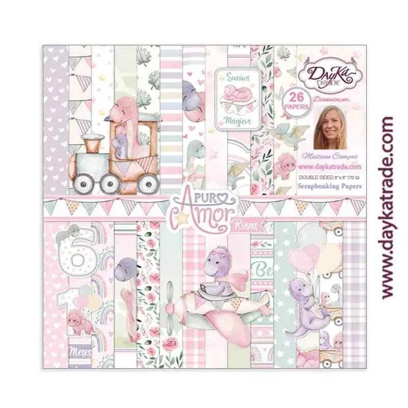 Dayka bloc Scrap scp-1050 26 papeles 20x20 Bebe "Puro amor" rosa DAYKA CENTROARTESANO