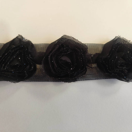 Cinta flor organza negro FRT1048 N/A CENTROARTESANO