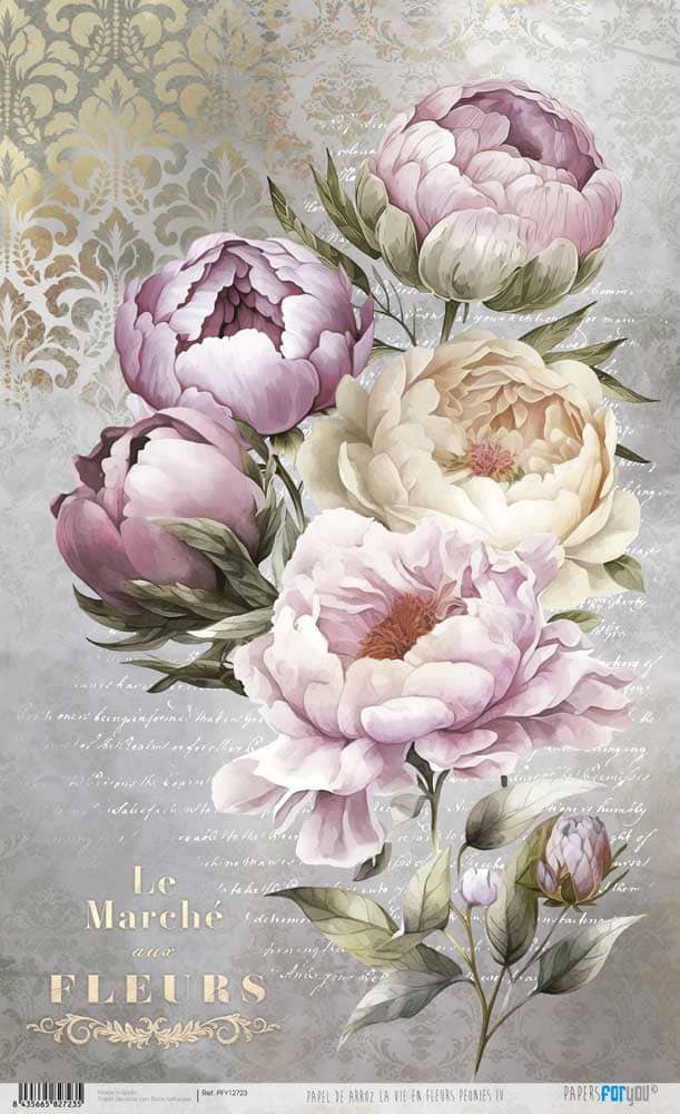Papel arroz Papers for you 54x33cm PFY12723La vie en fleur peonia IV PAPERS FOR YOU CENTROARTESANO
