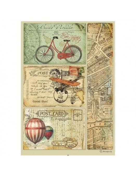 Stamperia papel arroz A4 DFSA4774 Around the world postal STAMPERIA CENTROARTESANO