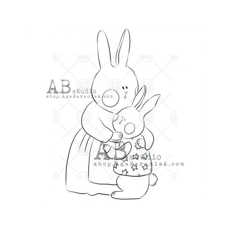 Sello de caucho AB studio  mama coneja y conejito 50x28mm AB STUDIO CENTROARTESANO