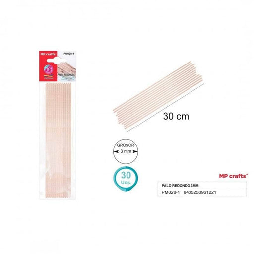 Palos de madera redondos 30cm 3mm de diametro ACP CENTROARTESANO