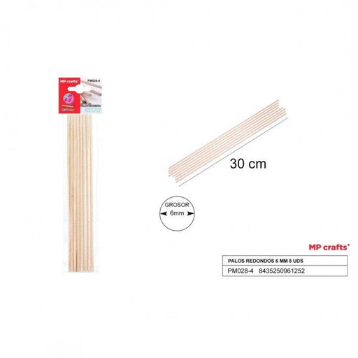 Palos de madera redondos 30cm 6mm de diametro ACP CENTROARTESANO
