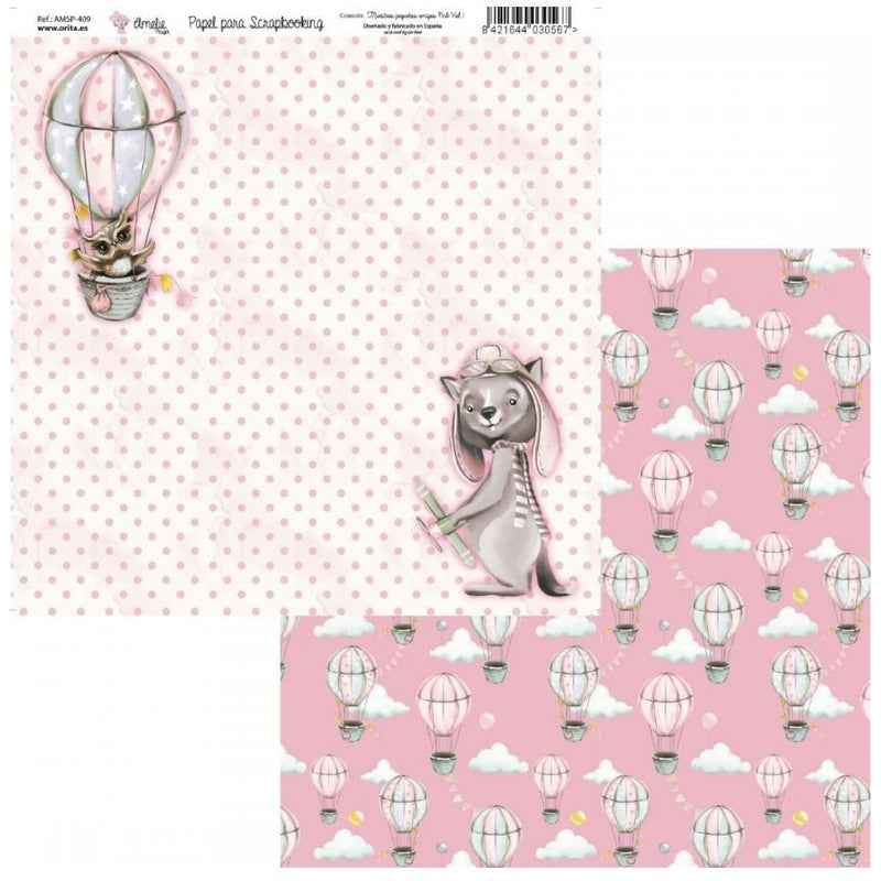 Amelie kit 6 papeles scrap KIT-01058 Nuestros pequeños amigos rosas Vol1 AMELIE CENTROARTESANO