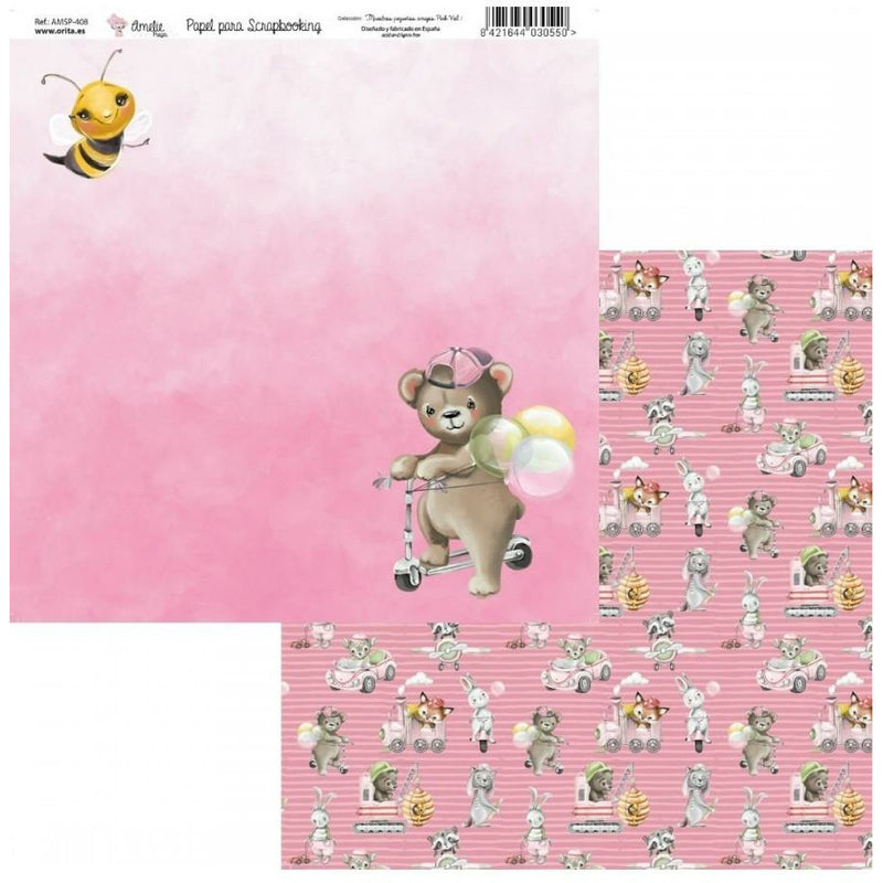 Amelie kit 6 papeles scrap KIT-01058 Nuestros pequeños amigos rosas Vol1 AMELIE CENTROARTESANO