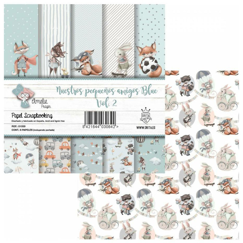 Amelie kit 6 papeles scrap KIT-01059 Nuestros pequeños amigos azul Vol2 AMELIE CENTROARTESANO