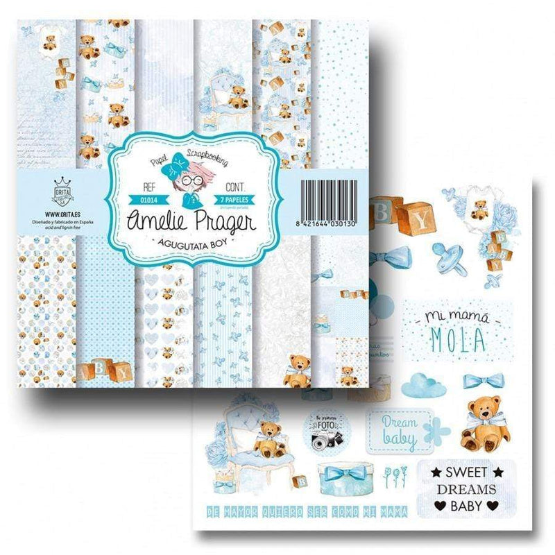 Amelie kit 7 papeles scrap KIT-01014 agugutata boy AMELIE CENTROARTESANO