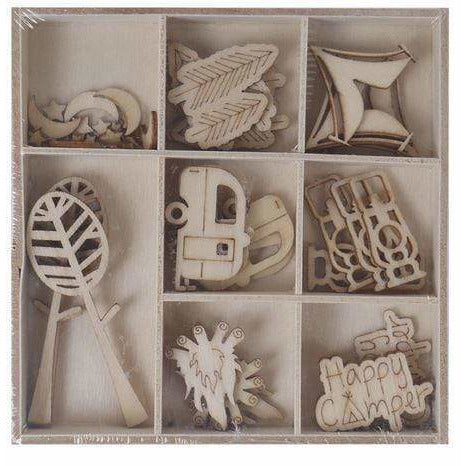 Artis Decor surtido formas de madera 55 piezas 105 Happy camper ARTIS DECOR CENTROARTESANO