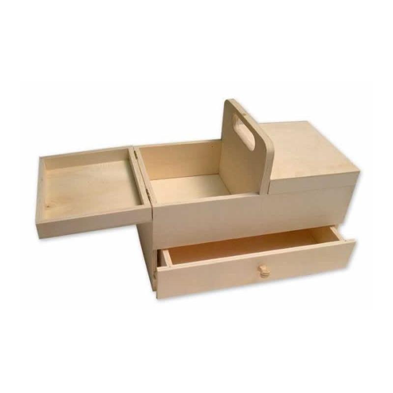 Costurero madera asa 2 tapas y cajon 31x17x24cm CHOPO CENTROARTESANO