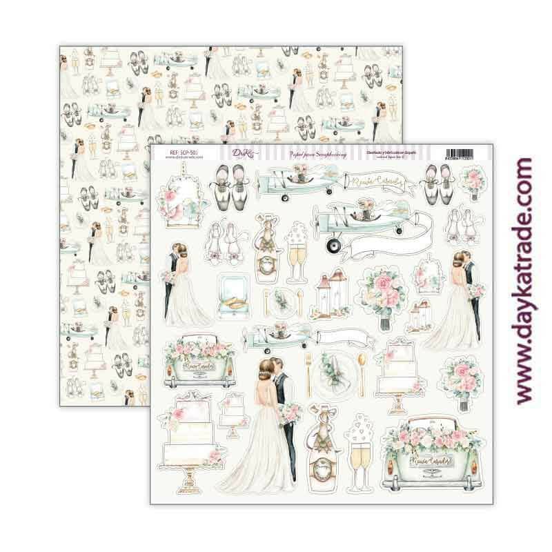 Dayka papel scrap SCP501 Recien casados Recortables DAYKA CENTROARTESANO