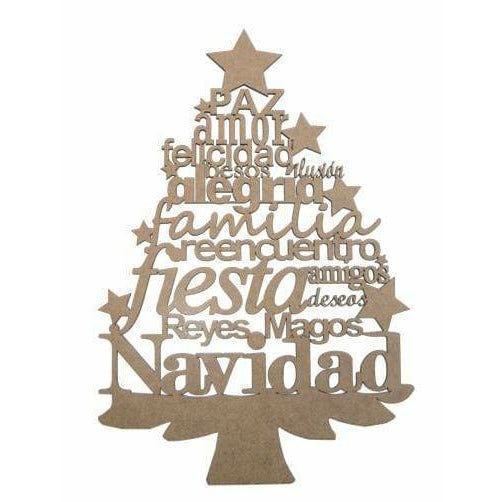 Silueta DM arbol de Navidad con frases 13cmx2mm de grosor FITALLER CENTROARTESANO