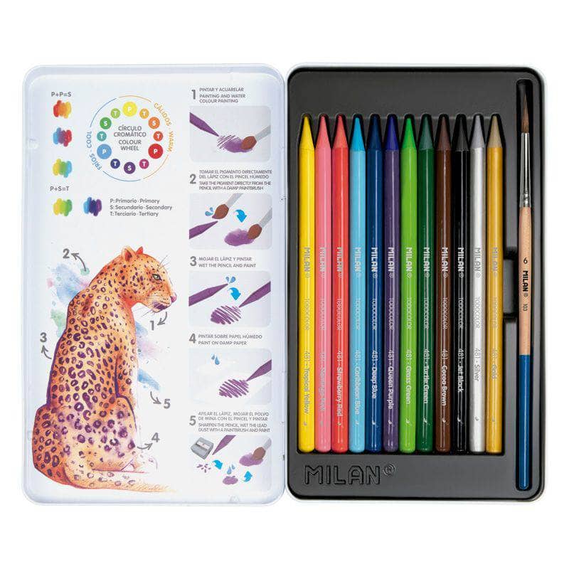 Lapices de colores acuarelables sin madera 12u MILAN CENTROARTESANO