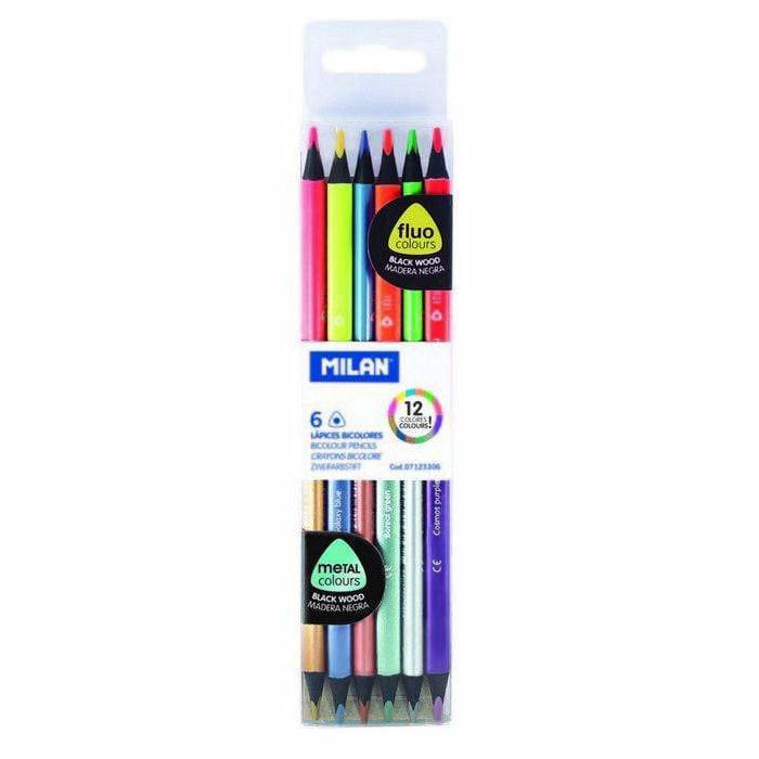 Bicolor triangular pencils 6 metallic-fluorescent colors