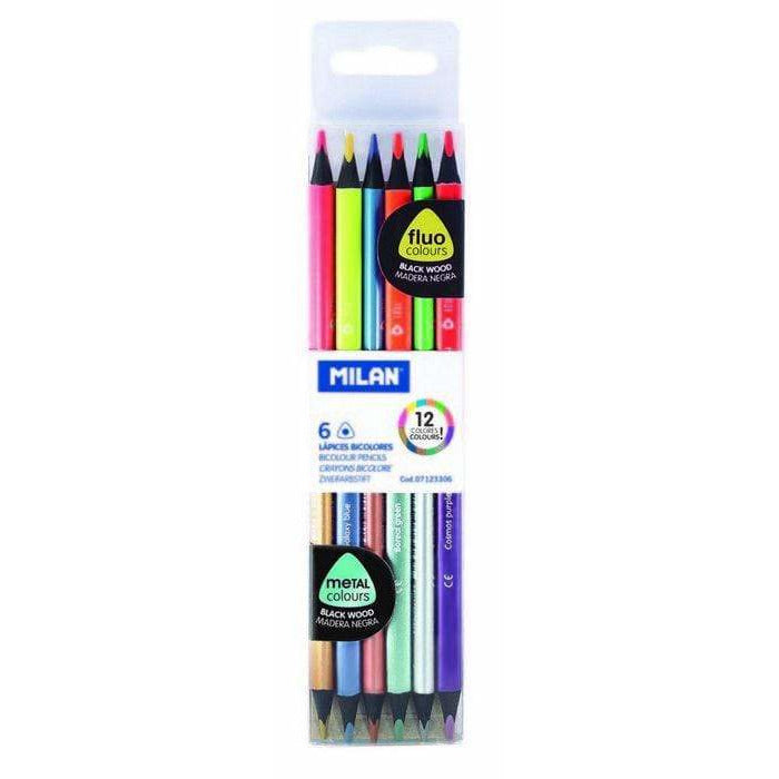 Crayons triangulaires bicolores 6 couleurs métallisées-fluorescentes
