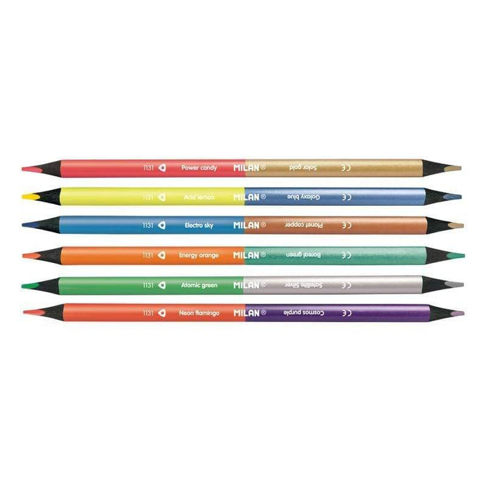 Bicolor triangular pencils 6 metallic-fluorescent colors