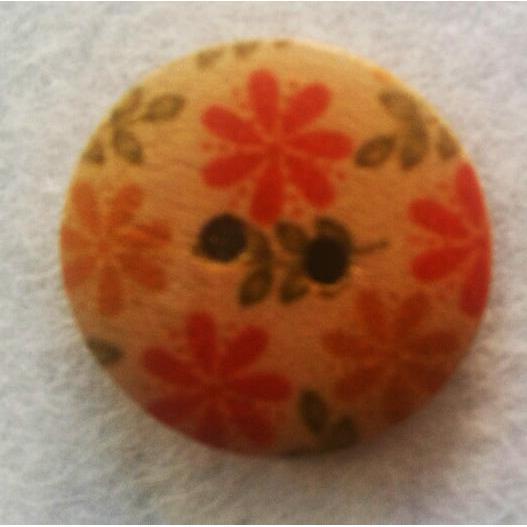 Boton madera redondo 18mm flores naranjas N/A CENTROARTESANO