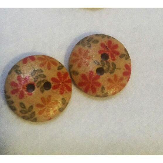 boton madera redondo 23mm flores naranjas N/A CENTROARTESANO