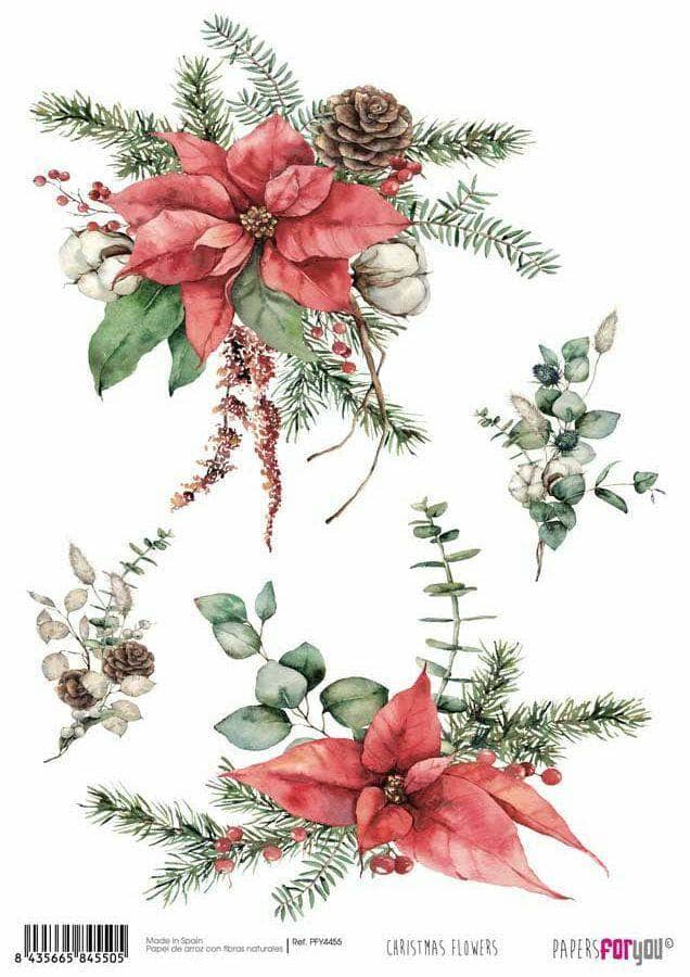 Papel arroz Papers for you 30x21cm PFY4455 Christmas Flowers PAPERS FOR YOU CENTROARTESANO