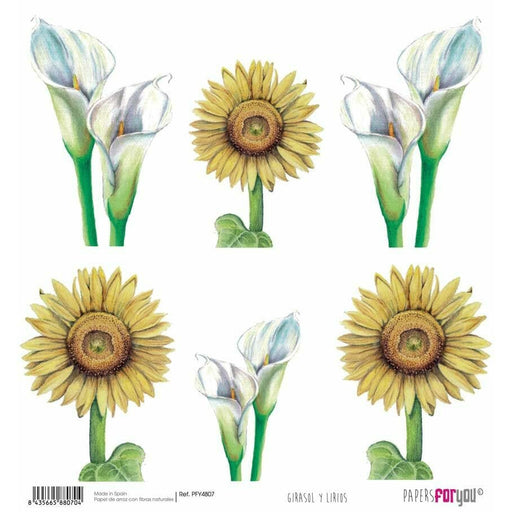 Papel arroz Papers for you 30x30cm PFY4807 Girasoles y Lirios PAPERS FOR YOU CENTROARTESANO