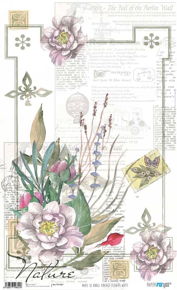 Papel arroz Papers for you 54x33cm PFY1821 Vintage Flowers White PAPERS FOR YOU CENTROARTESANO