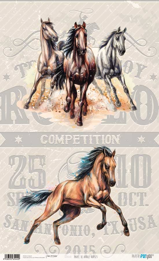 Papel arroz Papers for you 54x33cm PFY3442 Caballos PAPERS FOR YOU CENTROARTESANO
