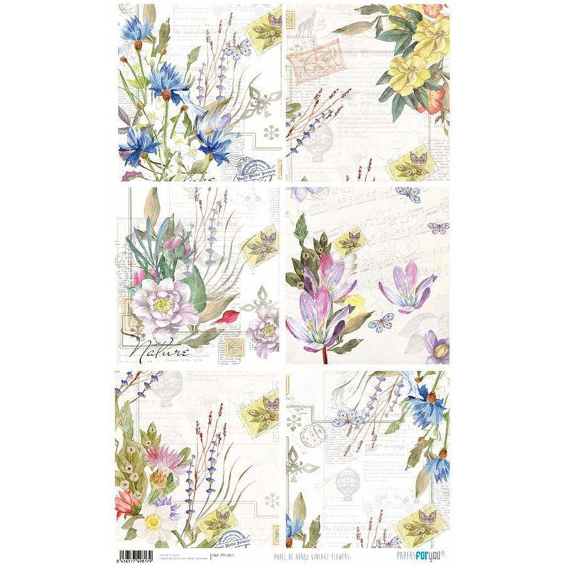 Papel arroz Papers for you PFY1817 vintage flowers 54x33cm PEPERS FOR YOU CENTROARTESANO