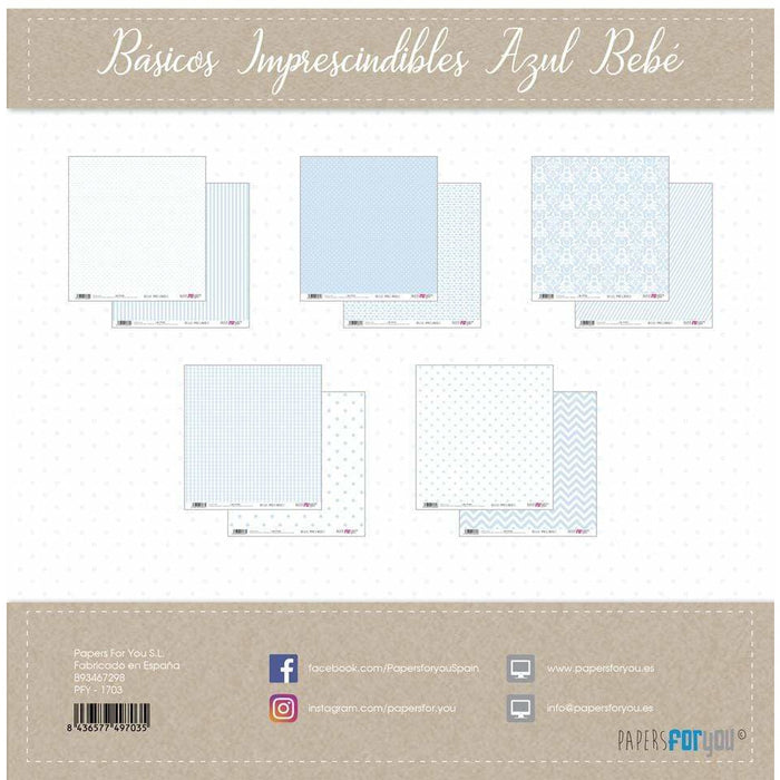 Papersforyou kit 10 papeles scrap PFY-1703 Azul Bebe basicos PAPERS FOR YOU CENTROARTESANO