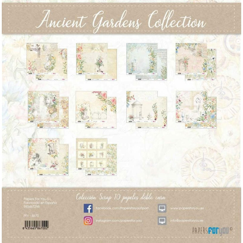 Papersforyou kit 10 papeles scrap PFY-4670 Ancient Gardens PAPERS FOR YOU CENTROARTESANO