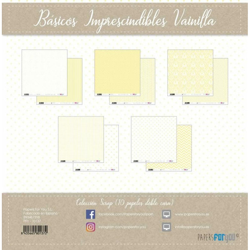 Papersforyou kit 10 papeles scrap PFY10137 Basicos Vainilla PAPERS FOR YOU CENTROARTESANO