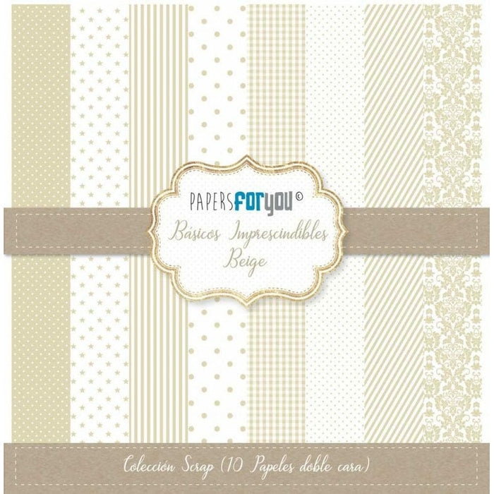 Papersforyou kit 10 papeles scrap PFY10144 Basicos Beige PAPERS FOR YOU CENTROARTESANO