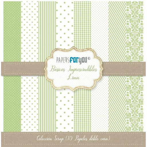 Papersforyou kit 10 papeles scrap PFY10153 Basicos Lima PAPERS FOR YOU CENTROARTESANO