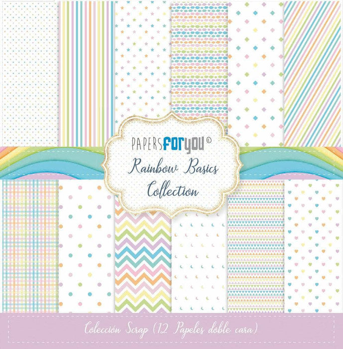 Papersforyou kit 12 papeles scrap 30X30 PFY10501 Rainbow Basics PAPERS FOR YOU CENTROARTESANO