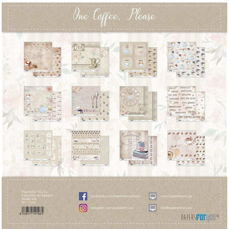 Papersforyou kit 12 papeles scrap PFY1106 One coffee please PEPERS FOR YOU CENTROARTESANO