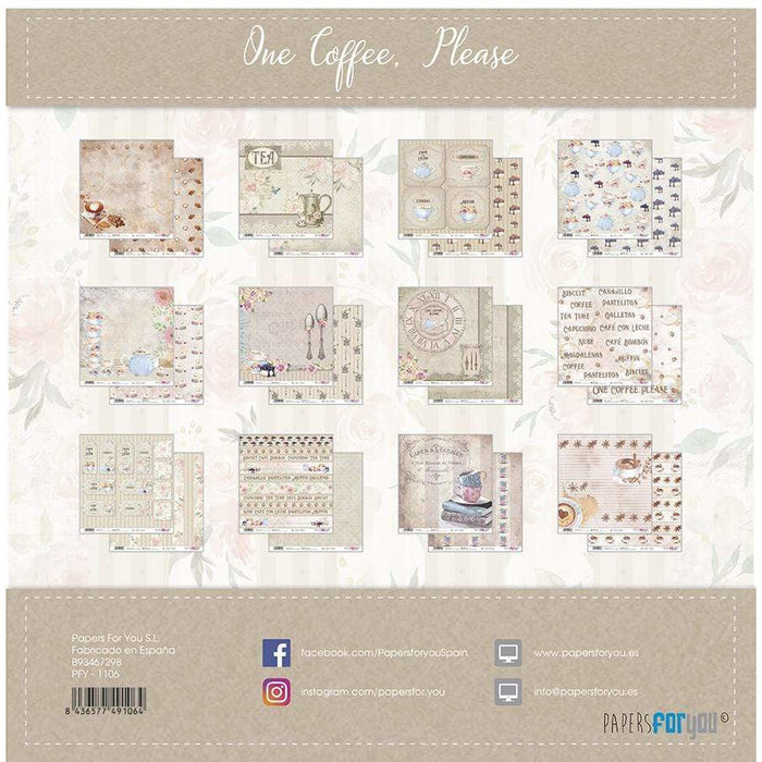 Papersforyou kit 12 papeles scrap PFY1106 One coffee please PEPERS FOR YOU CENTROARTESANO