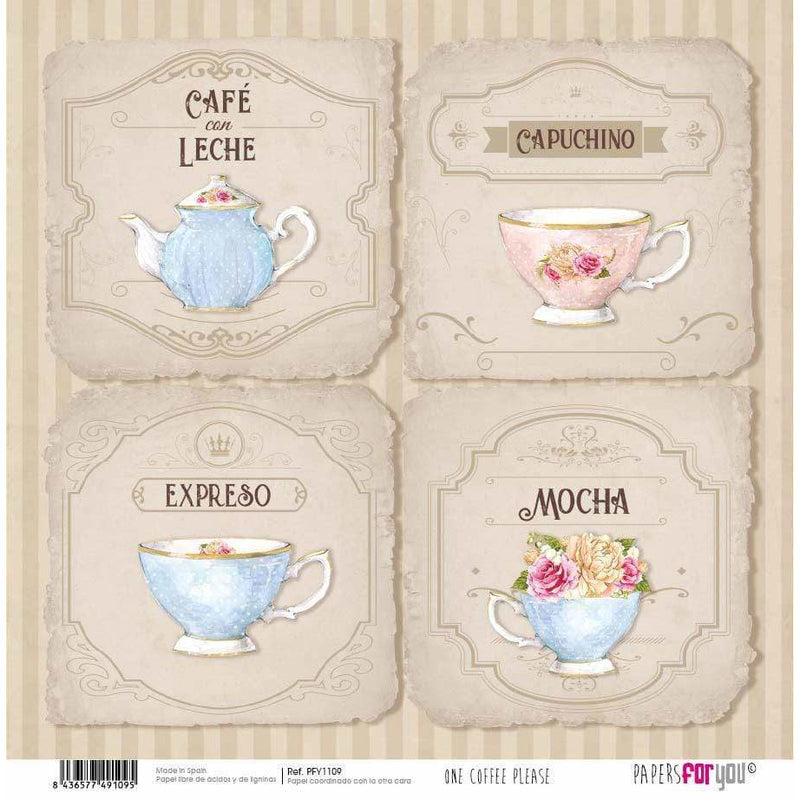 Papersforyou kit 12 papeles scrap PFY1106 One coffee please PEPERS FOR YOU CENTROARTESANO