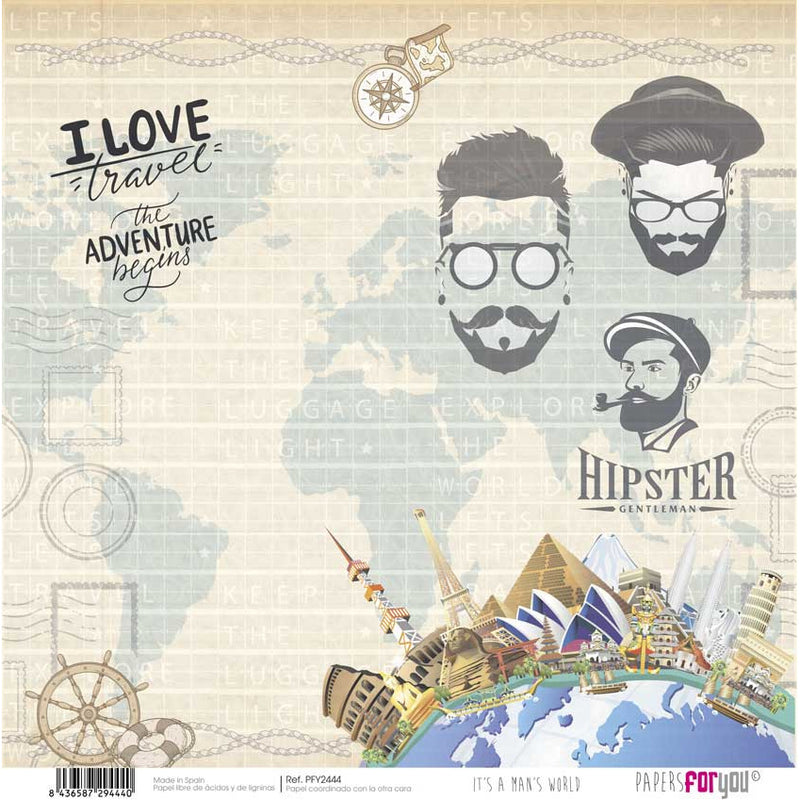 Papersforyou kit 12 papeles scrap PFY2443 It´s a man¨s World Collection PAPERS FOR YOU CENTROARTESANO