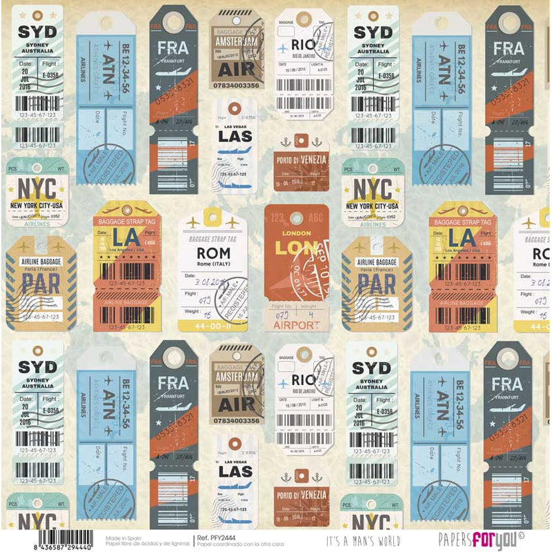 Papersforyou kit 12 papeles scrap PFY2443 It´s a man¨s World Collection PAPERS FOR YOU CENTROARTESANO