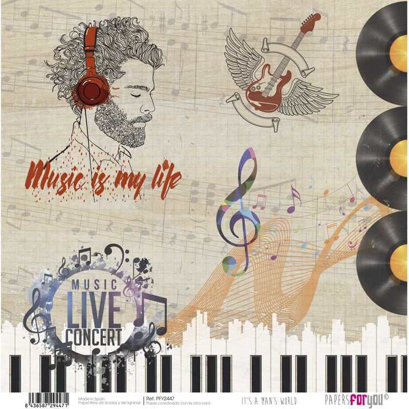 Papersforyou kit 12 papeles scrap PFY2443 It´s a man¨s World Collection PAPERS FOR YOU CENTROARTESANO