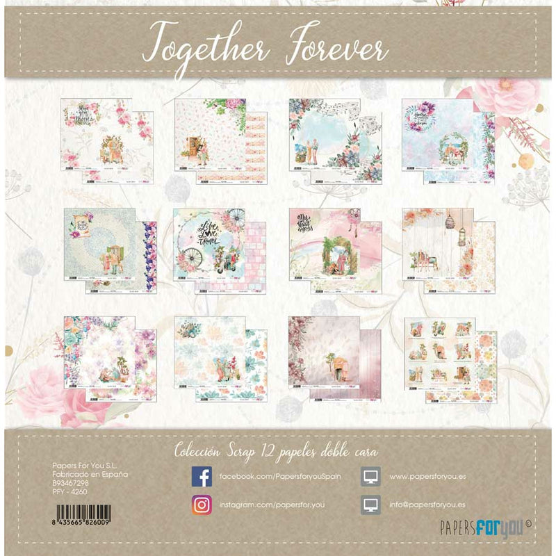 Papersforyou kit 12 papeles scrap PFY4260 Together Forver PAPERS FOR YOU CENTROARTESANO
