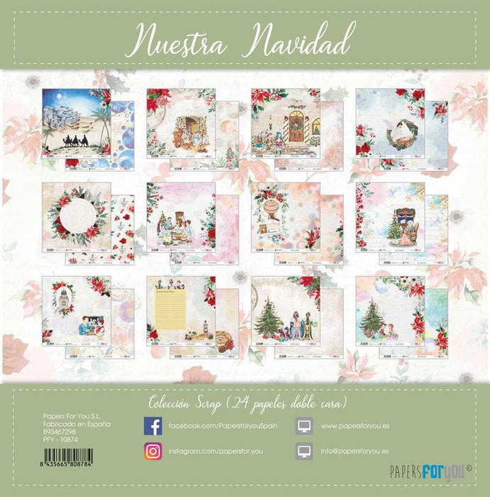 Papersforyou kit 24 papeles scrap 20x20 PFY10878 Nuestra Navidad PAPERS FOR YOU CENTROARTESANO