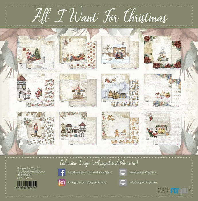 Papersforyou kit 24 papeles scrap 20x20 PFY10919 All I Want For Christmas PAPERS FOR YOU CENTROARTESANO