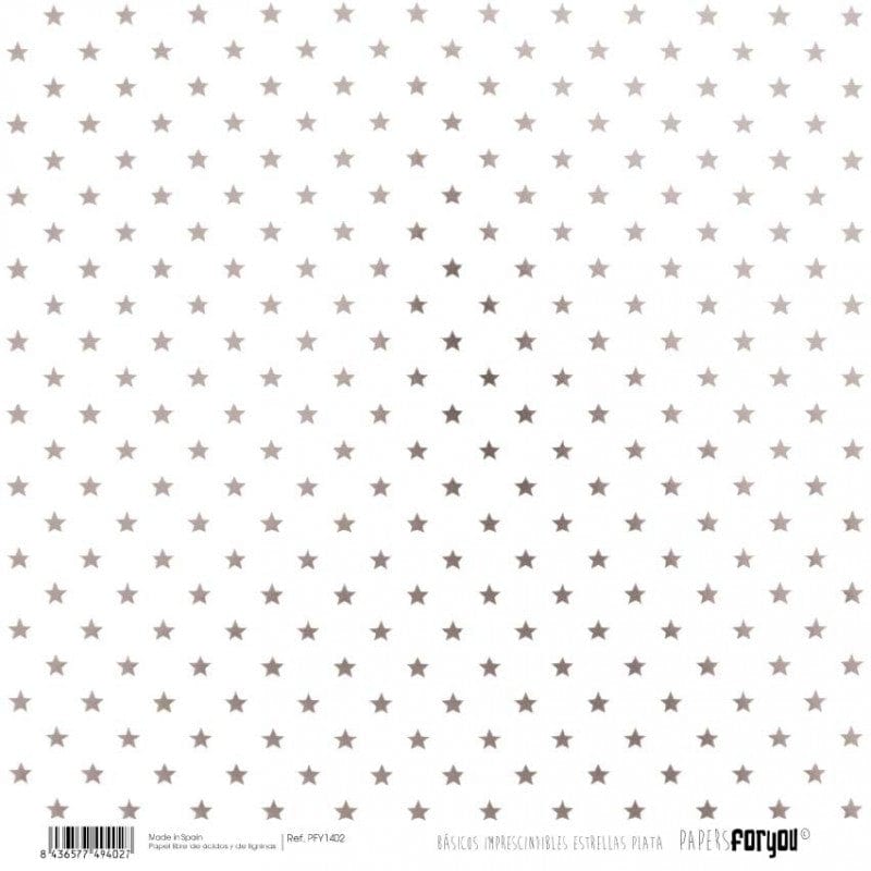 Papersforyou papel scrap basico metalico PFY1402 plata estrellas PAPERS FOR YOU CENTROARTESANO