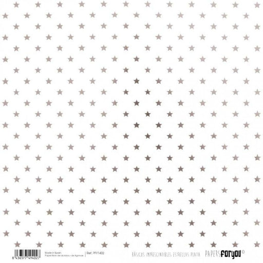 Papersforyou papel scrap basico metalico PFY1402 plata estrellas PAPERS FOR YOU CENTROARTESANO